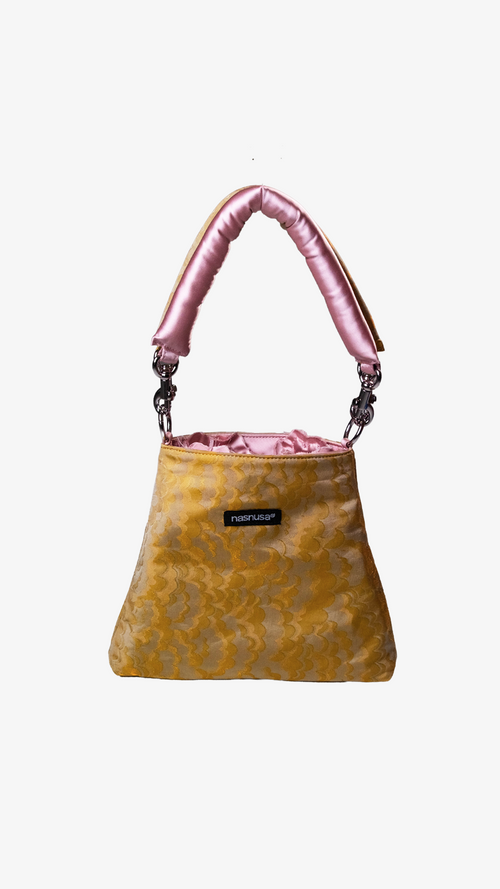 blush spiral rosette handbag